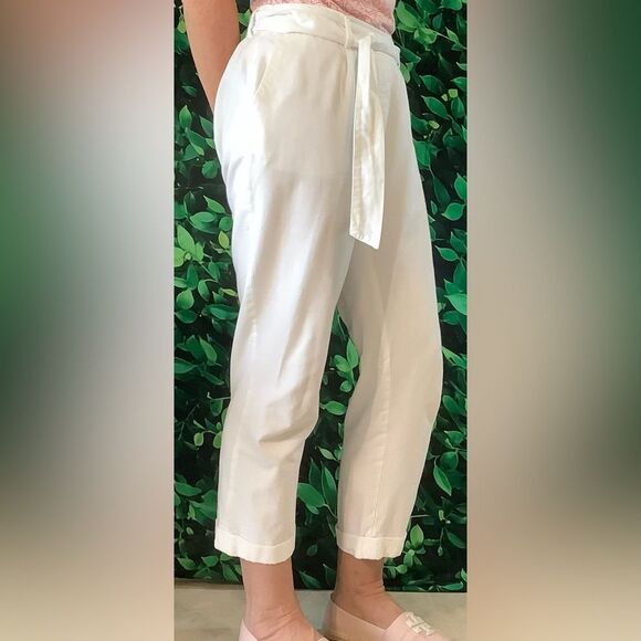 Ann Taylor White Paper Bag Waist Capri Pants Size 8 with Belt - Picture 4 of 12